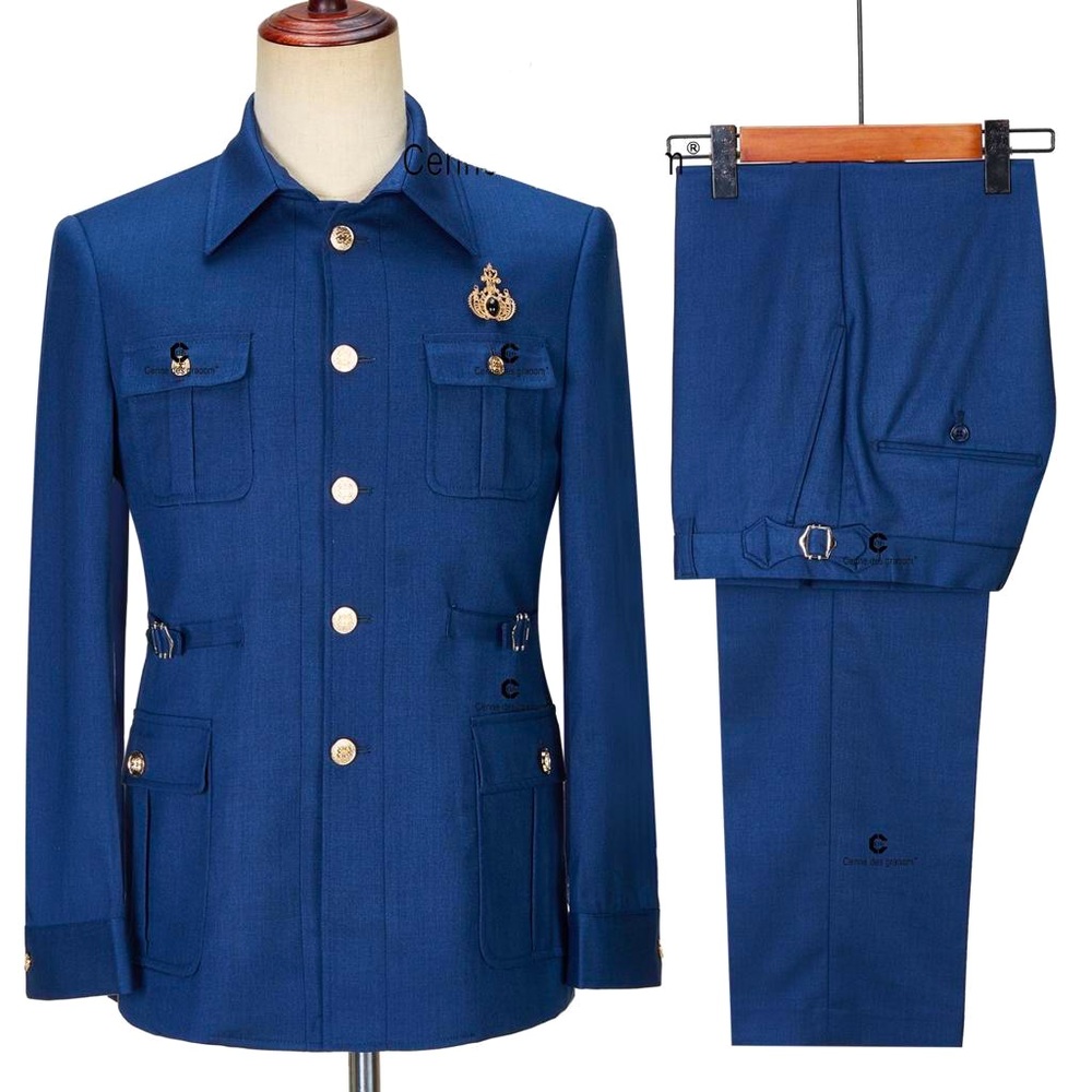Mens Blue Safari Casual Leisure Suit
